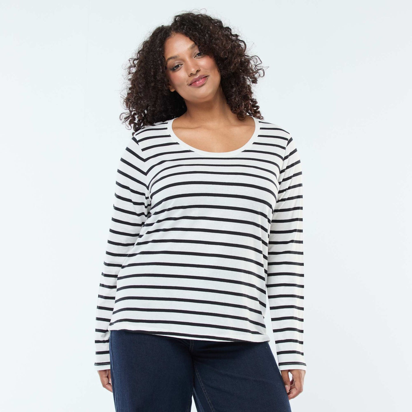 T-shirt manches longues uni en jersey BLANC RAYé