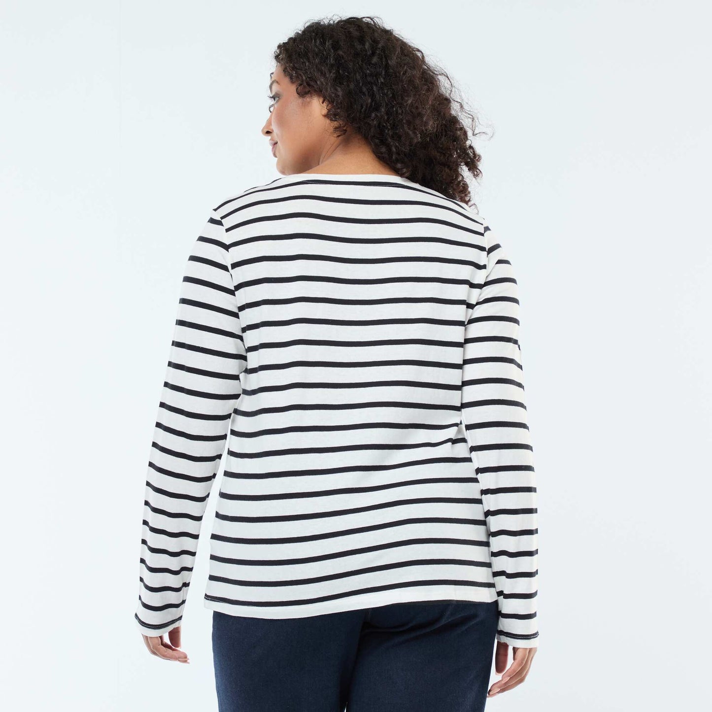 T-shirt manches longues uni en jersey BLANC RAYé