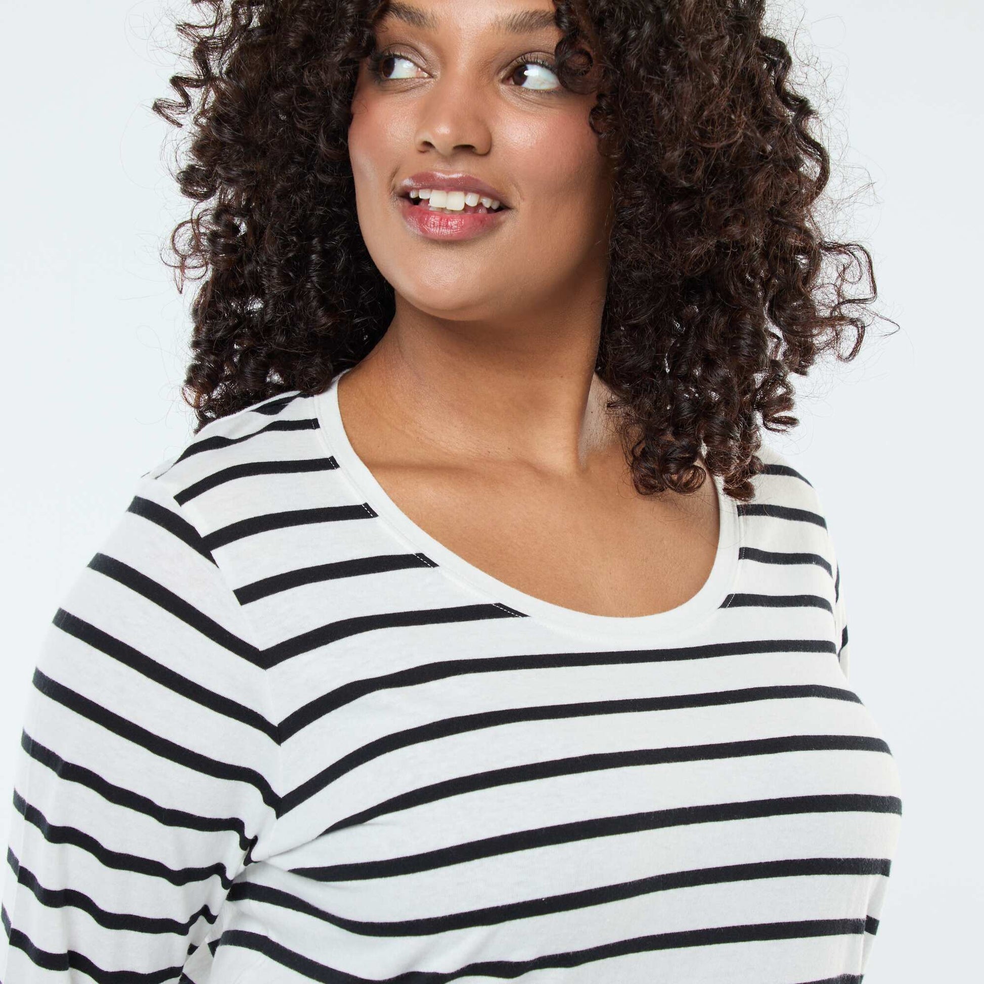 T-shirt manches longues uni en jersey BLANC RAYé