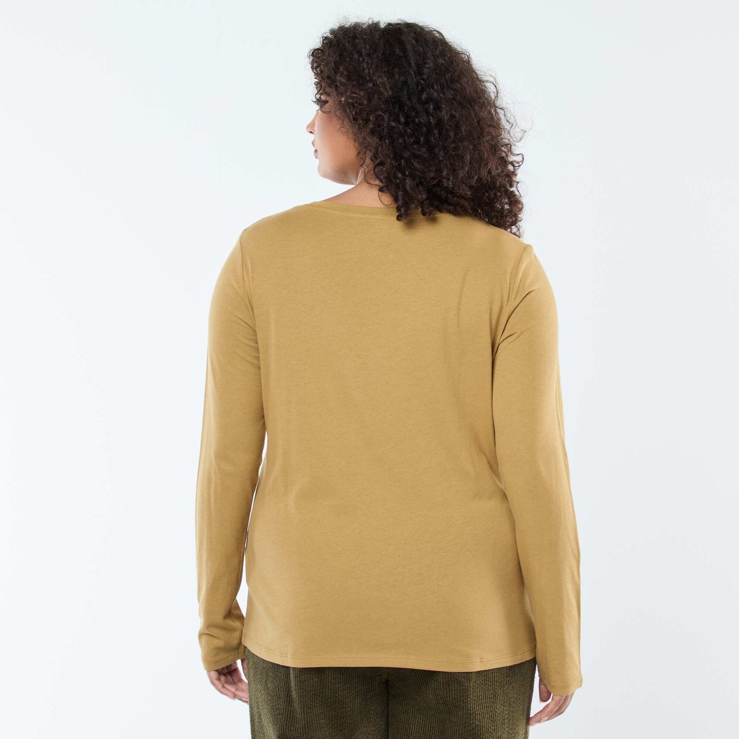 T-shirt manches longues uni en jersey VERT KAKI