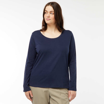 T-shirt manches longues uni en jersey BLEU MARINE