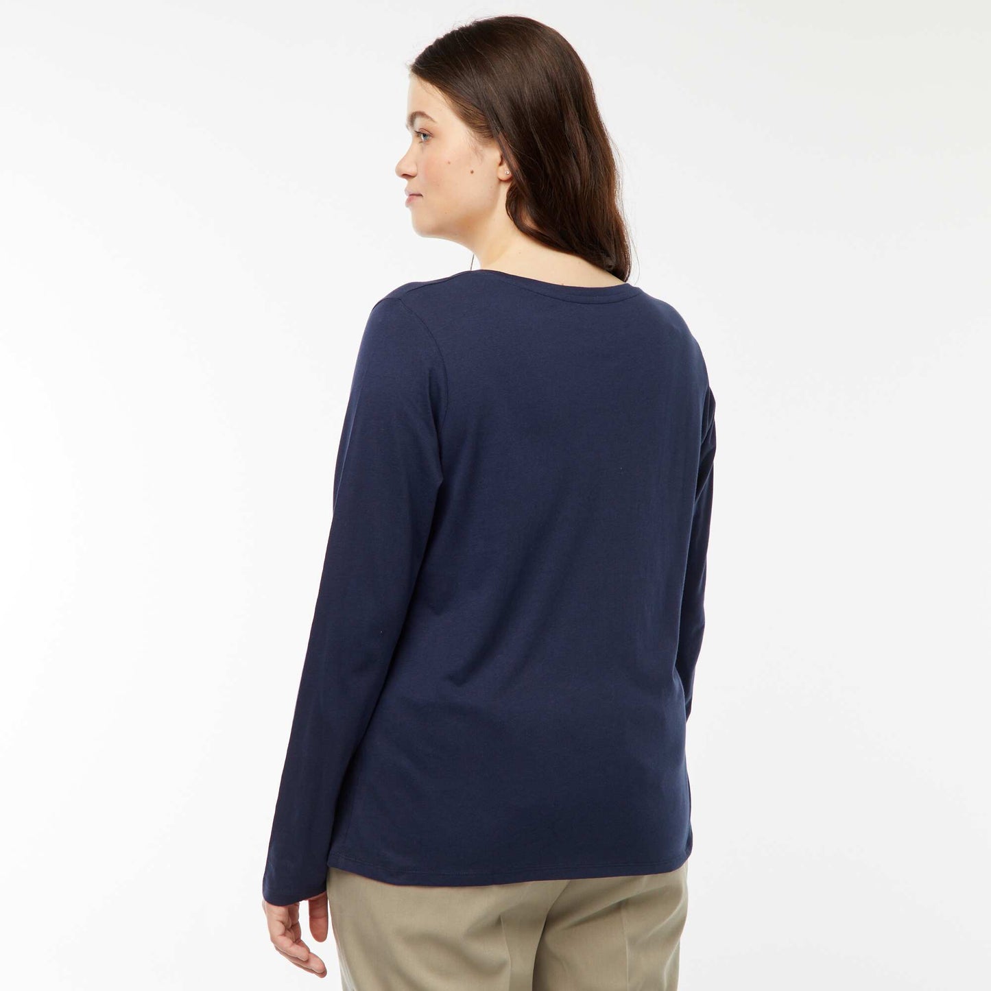 T-shirt manches longues uni en jersey BLEU MARINE