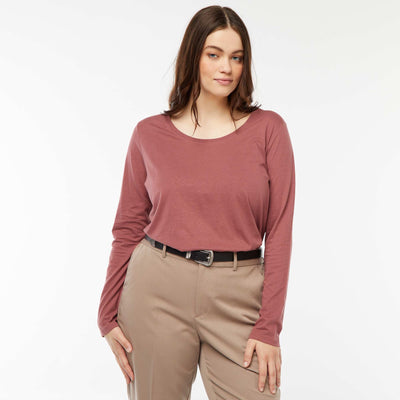 T-shirt manches longues uni en jersey VIEUX ROSE