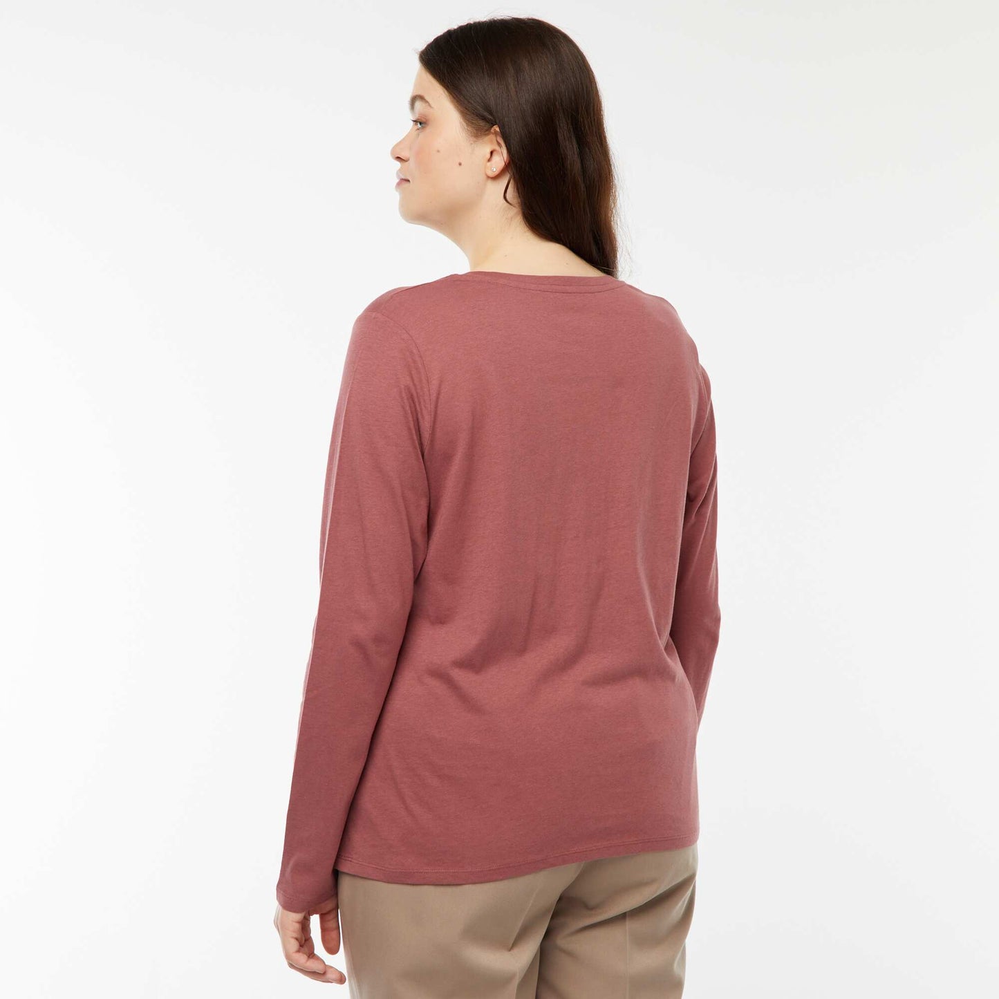 T-shirt manches longues uni en jersey VIEUX ROSE