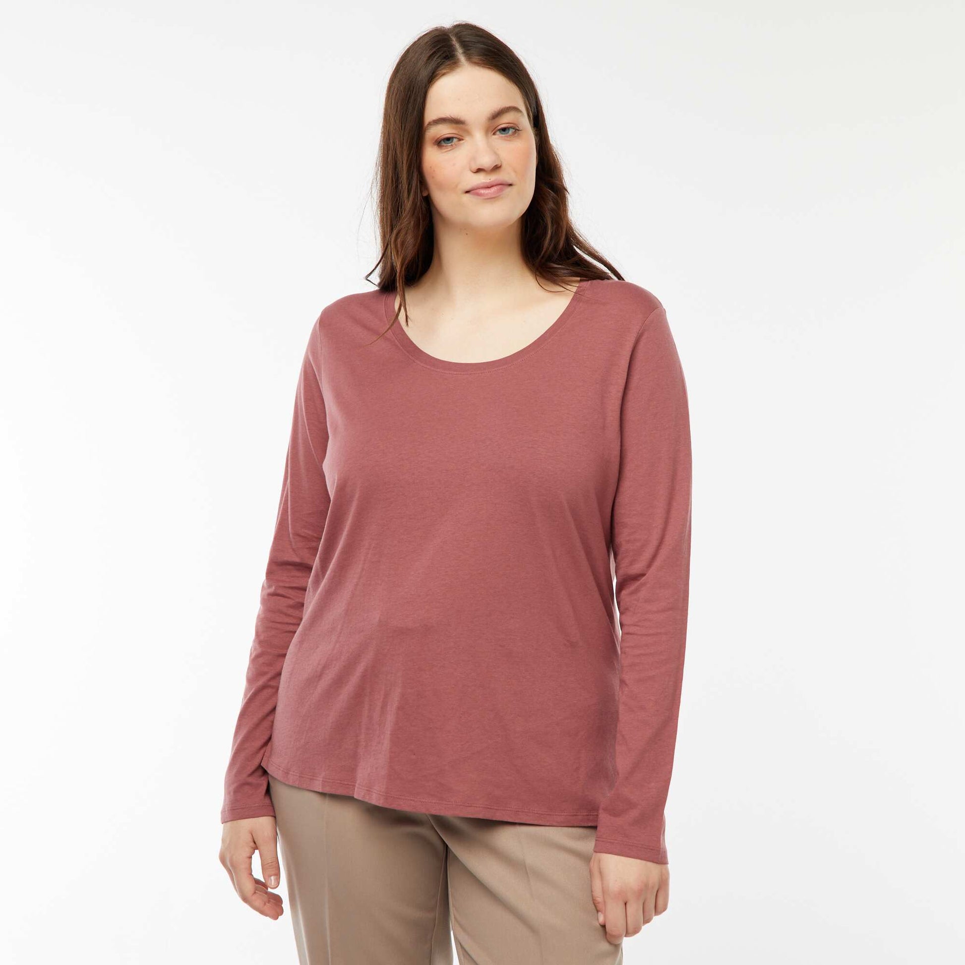 T-shirt manches longues uni en jersey VIEUX ROSE