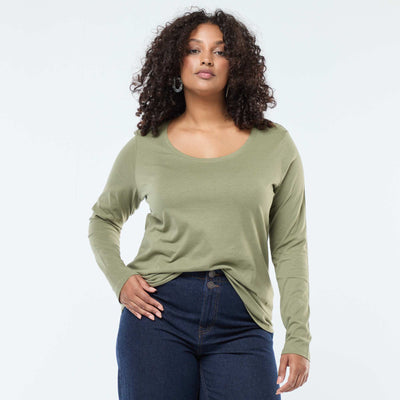 T-shirt manches longues uni en jersey VERT