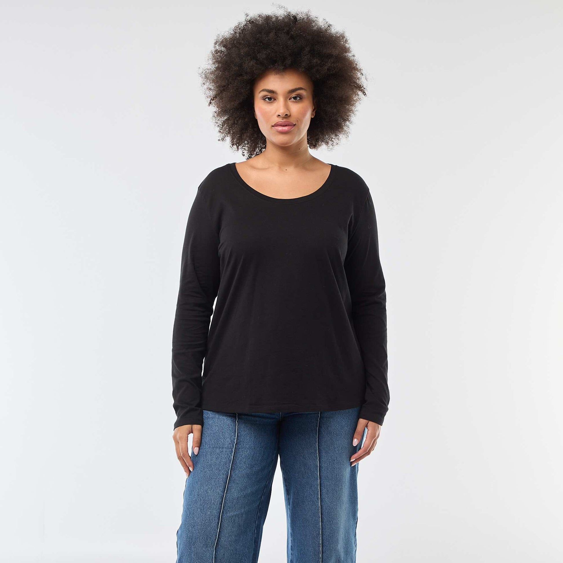 T-shirt manches longues uni en jersey NOIR
