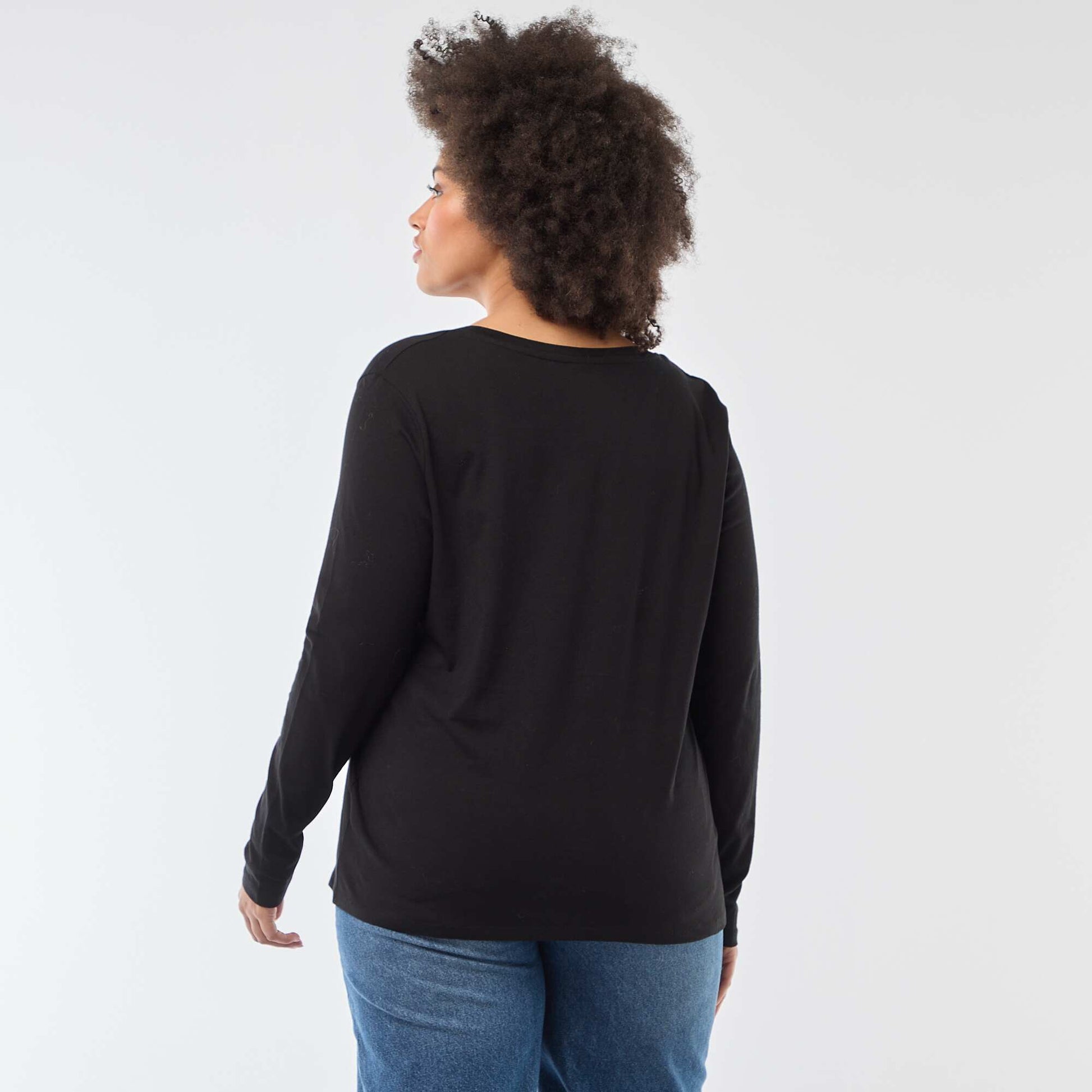 T-shirt manches longues uni en jersey NOIR