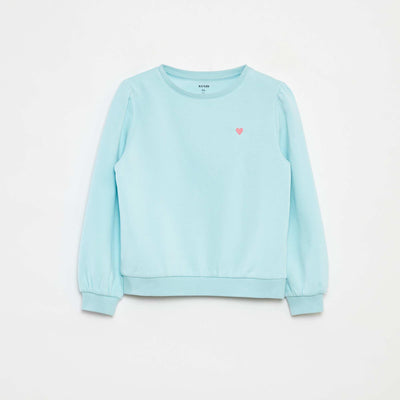Sweat en molleton avec broderie et fronces aux épaules BLEU