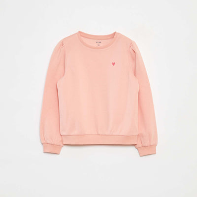 Sweat en molleton avec broderie et fronces aux épaules ROSE