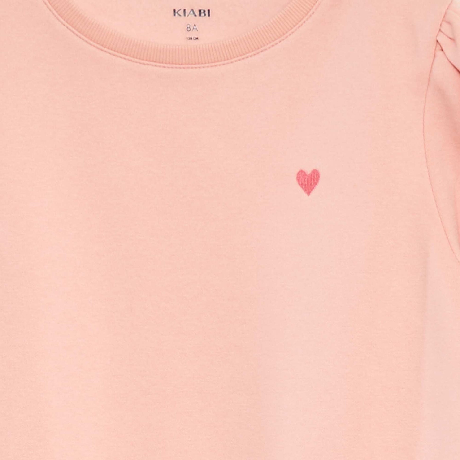 Sweat en molleton avec broderie et fronces aux épaules ROSE