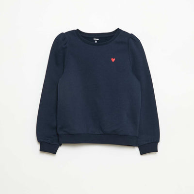 Sweat en molleton avec broderie et fronces aux épaules BLEU