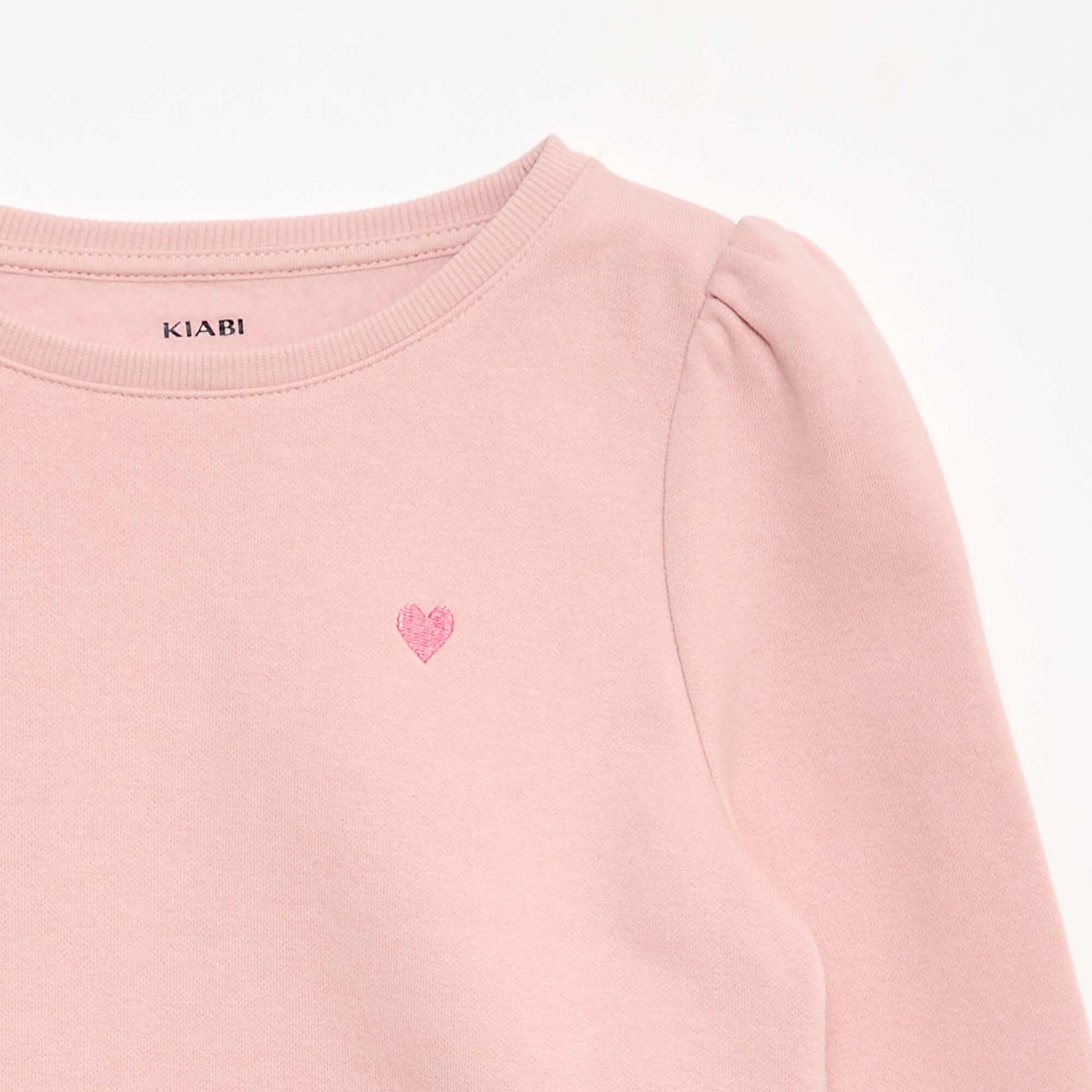 Sweat en molleton avec broderie et fronces aux épaules ROSE