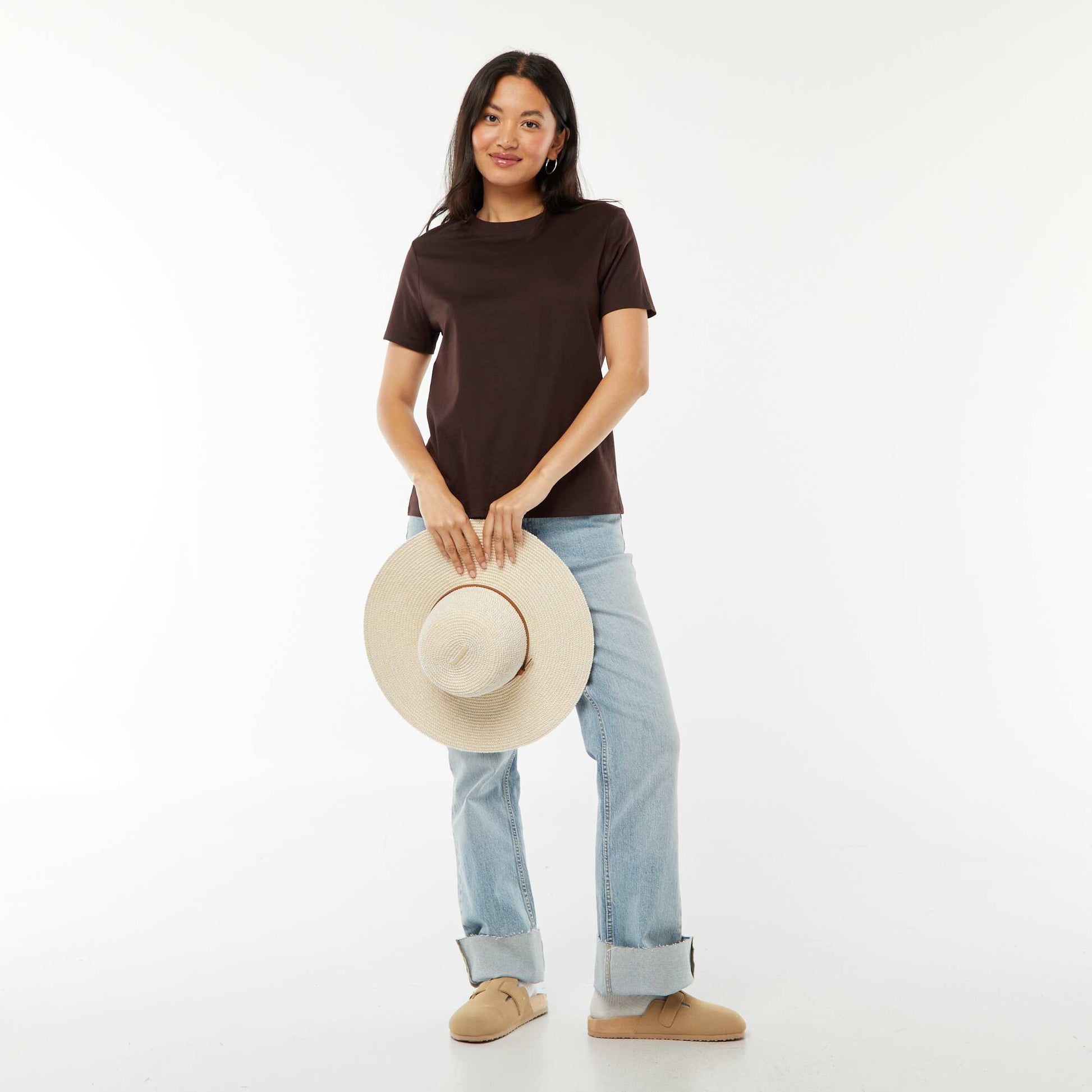 T-shirt en jersey manches courtes MARRON