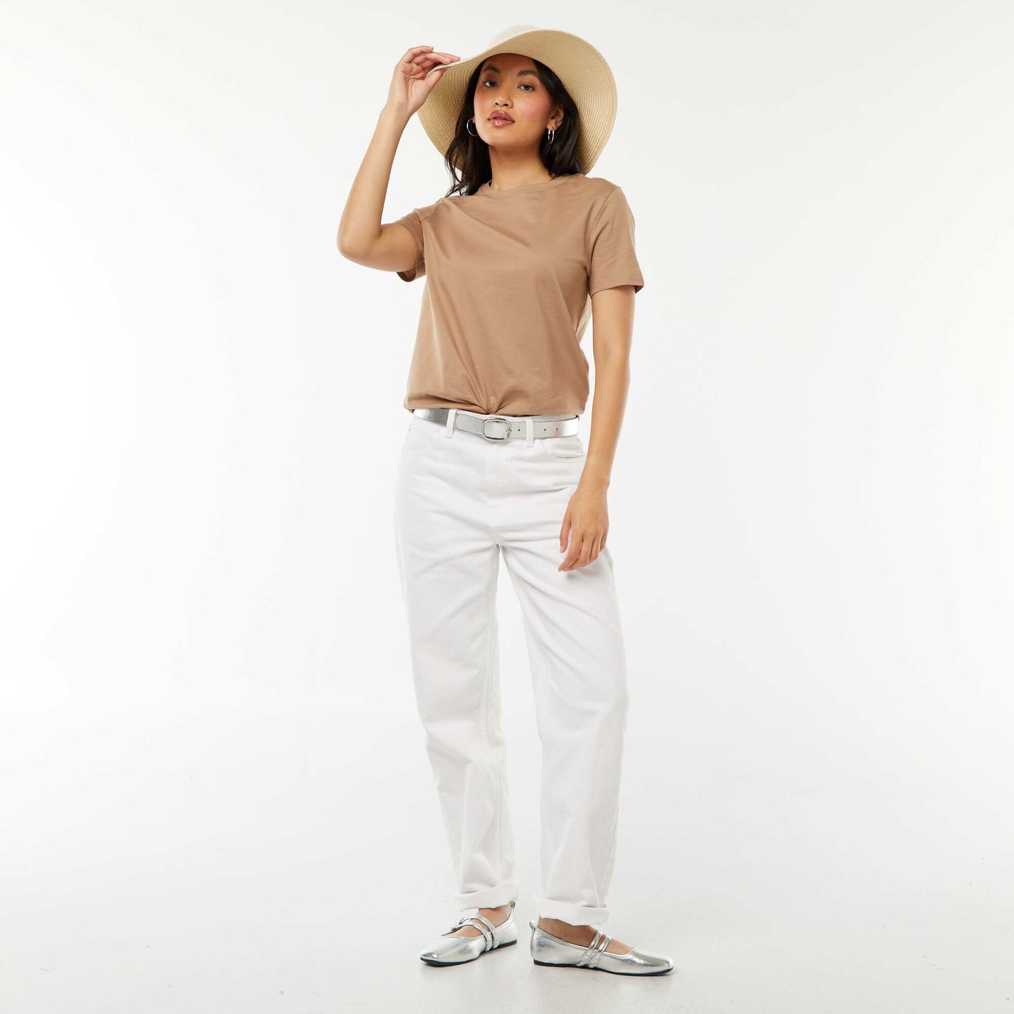 T-shirt en jersey manches courtes BEIGE