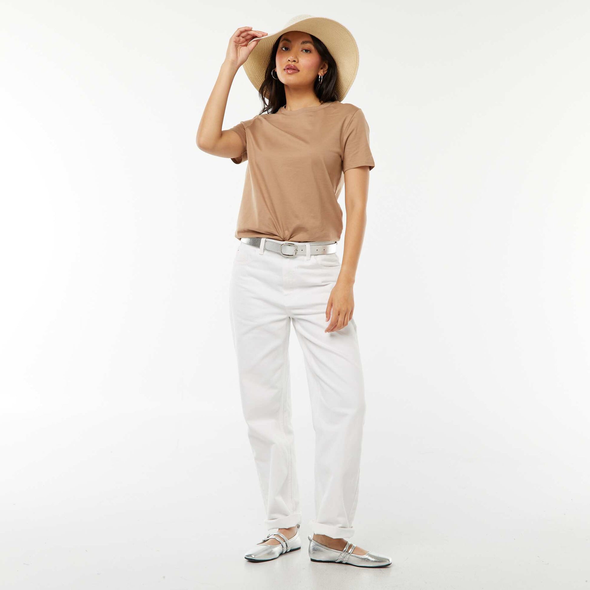 T-shirt en jersey manches courtes BEIGE
