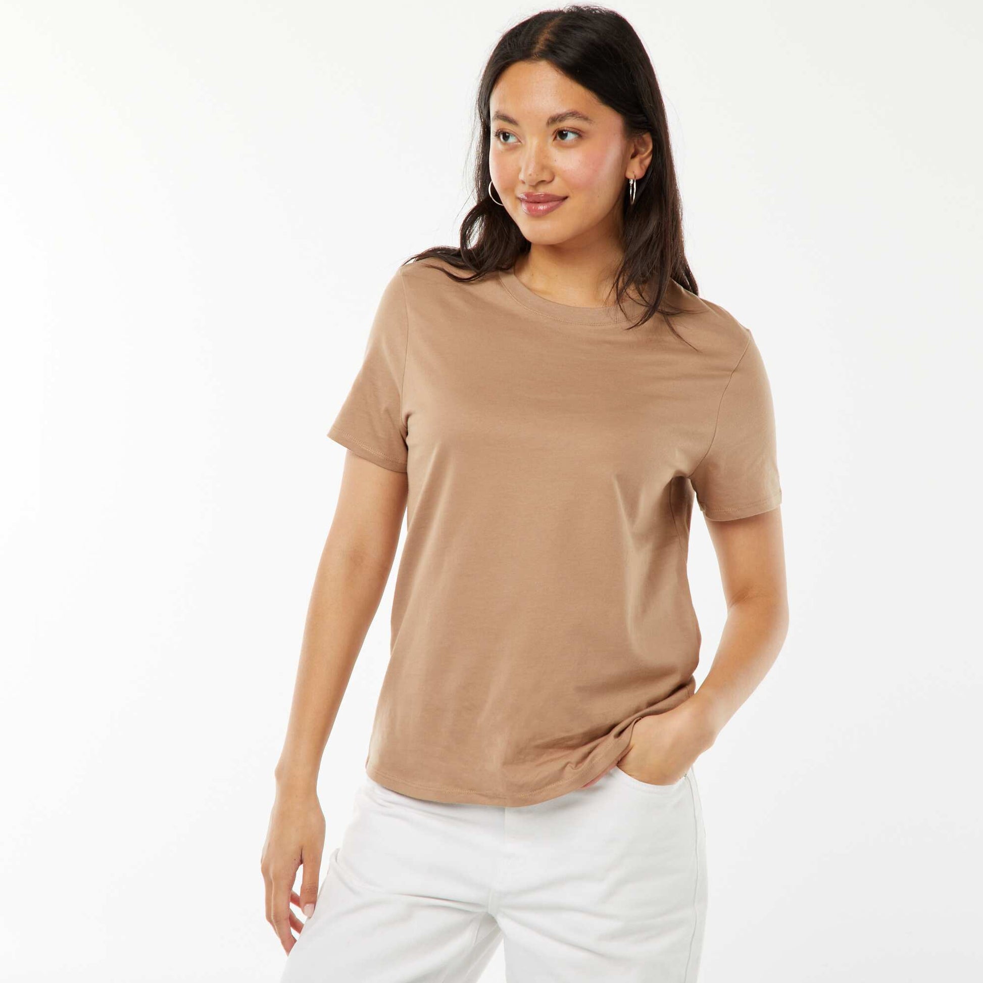 T-shirt en jersey manches courtes BEIGE