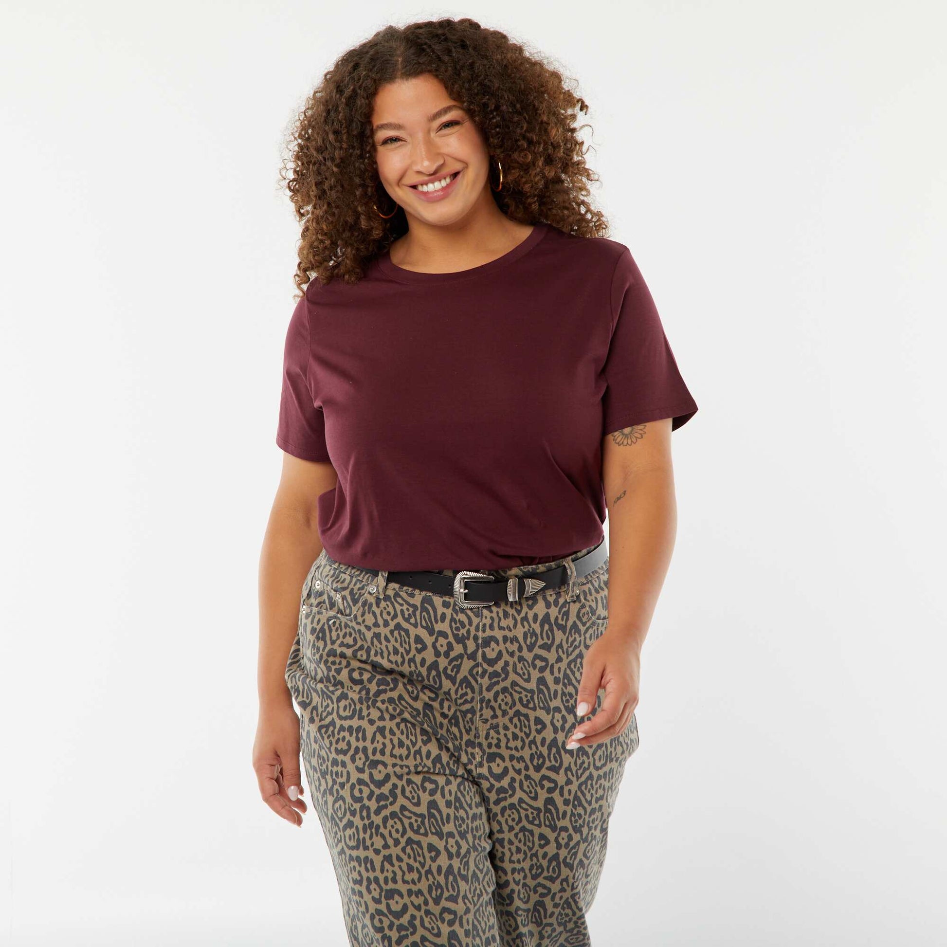 T-shirt en maille jersey manches courtes ROUGE