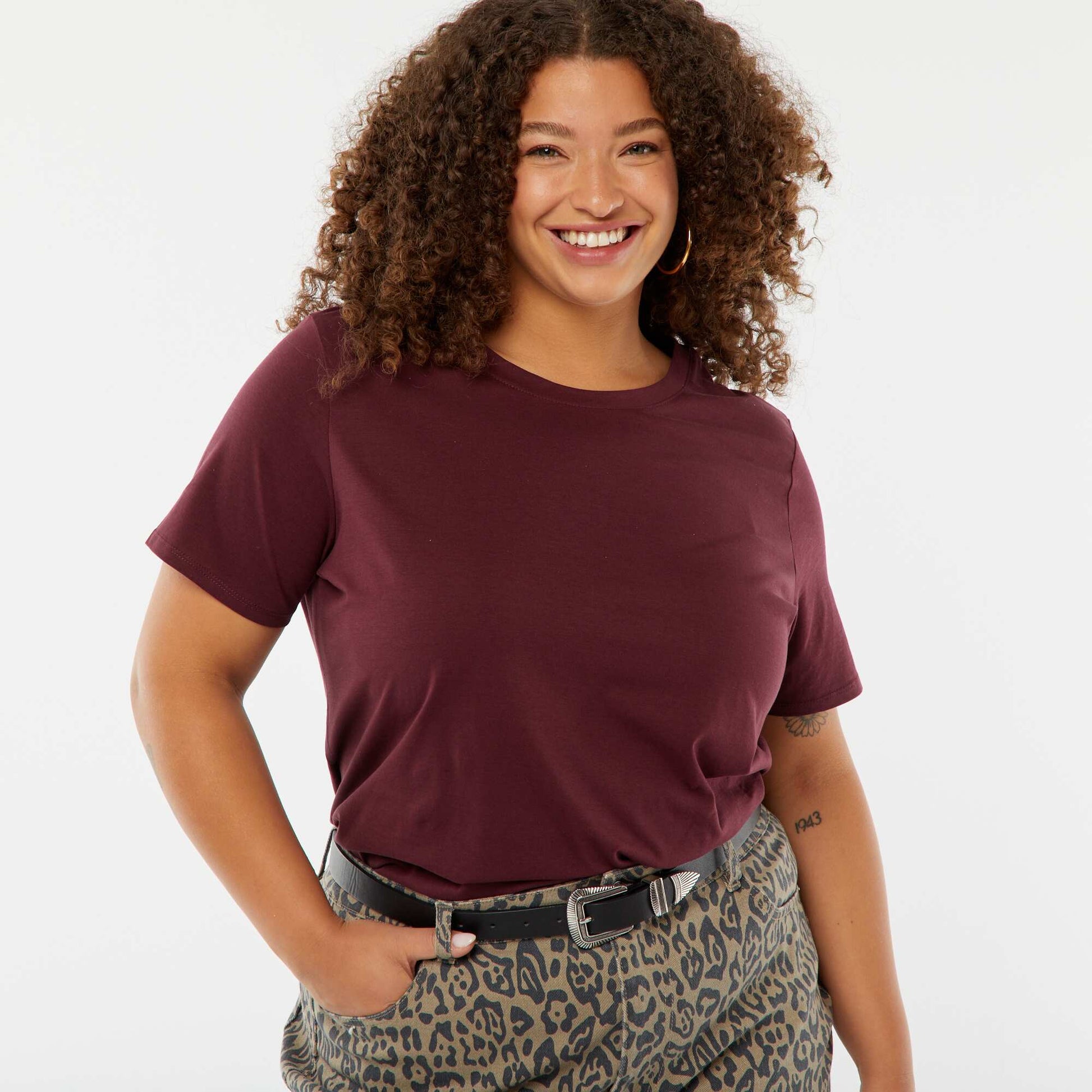 T-shirt en maille jersey manches courtes ROUGE