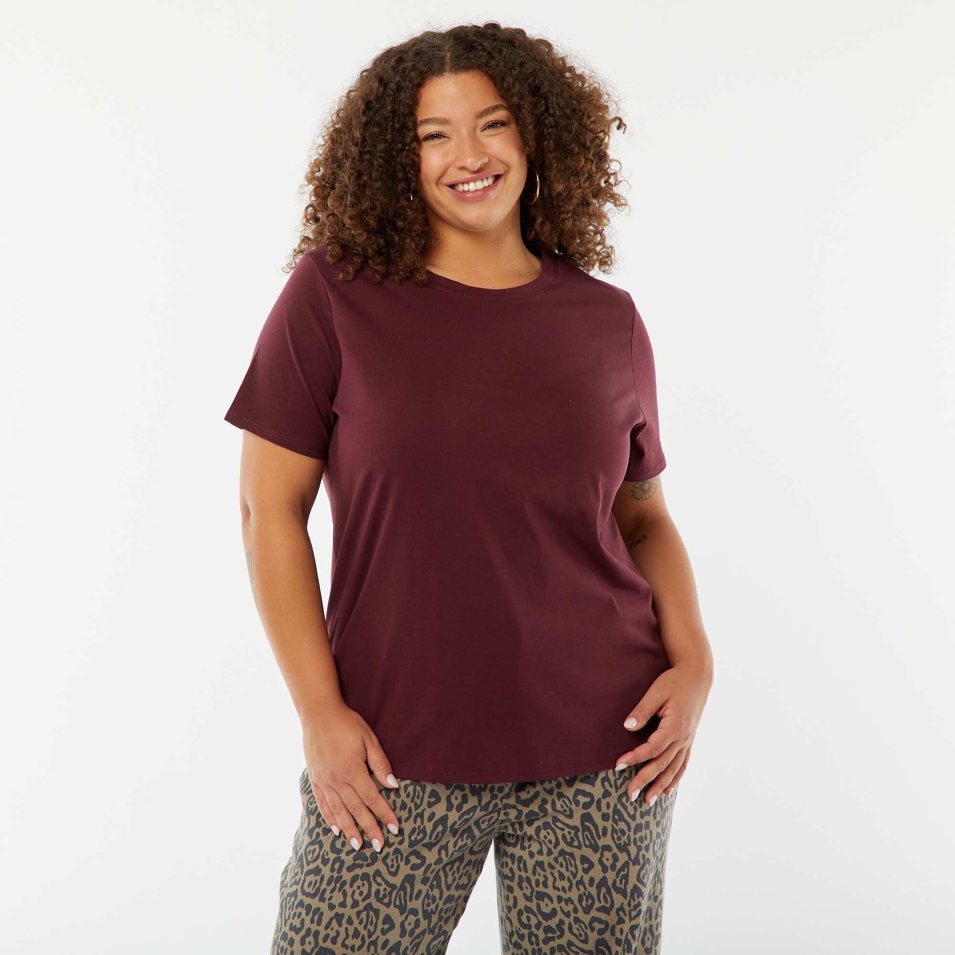 T-shirt en maille jersey manches courtes ROUGE