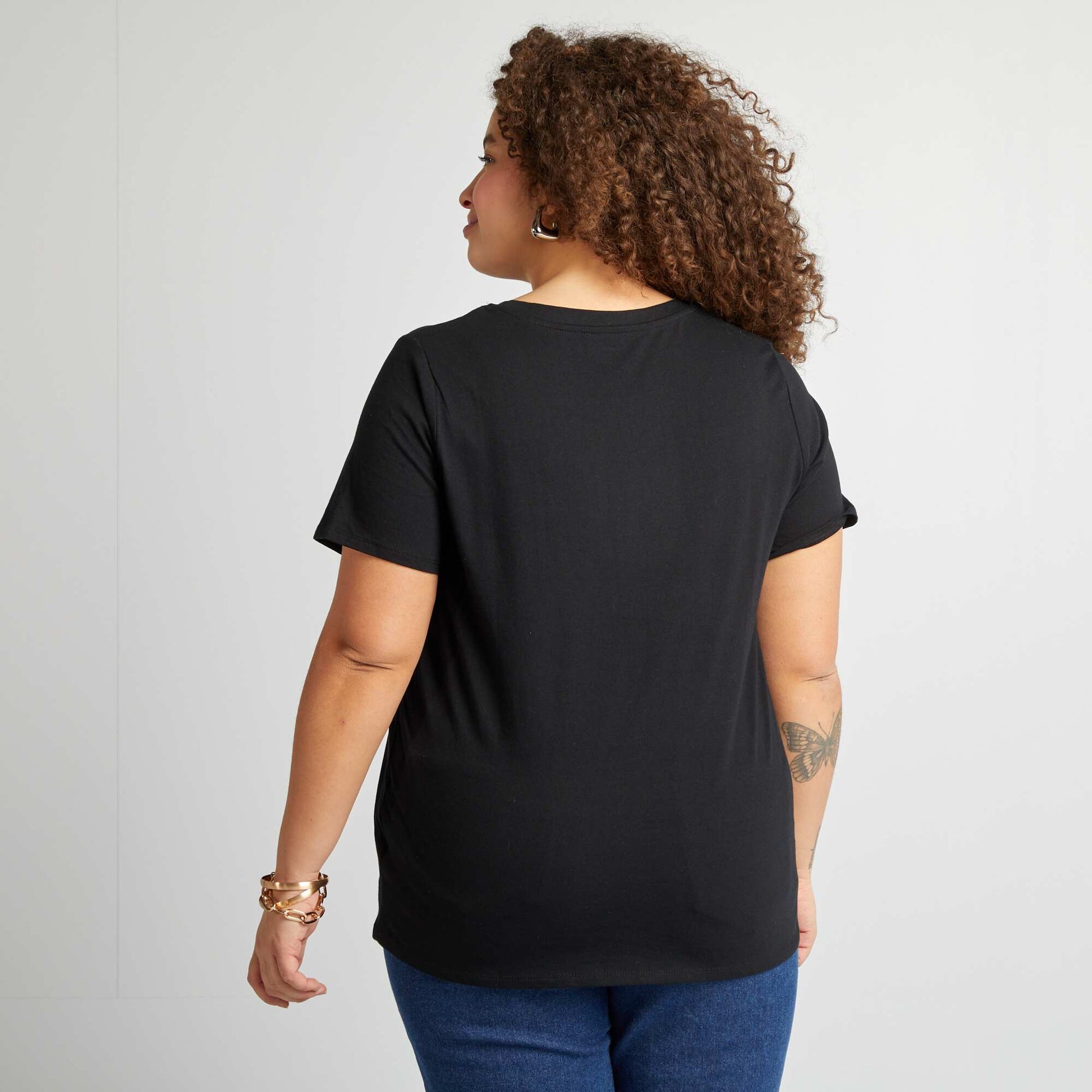 T-shirt en maille jersey manches courtes NOIR