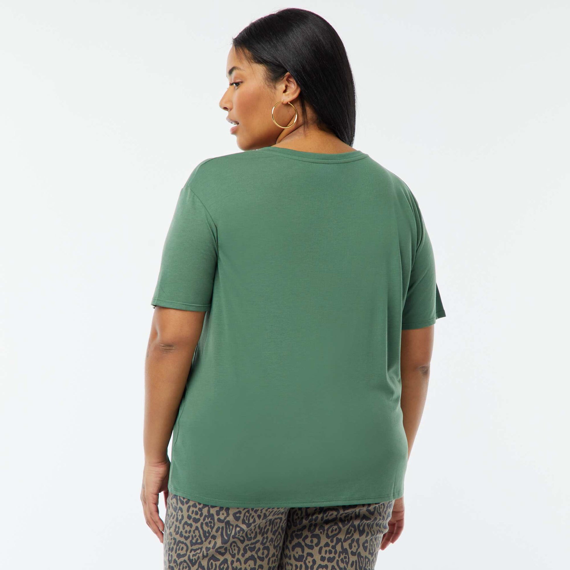 T-shirt basique uni col V VERT