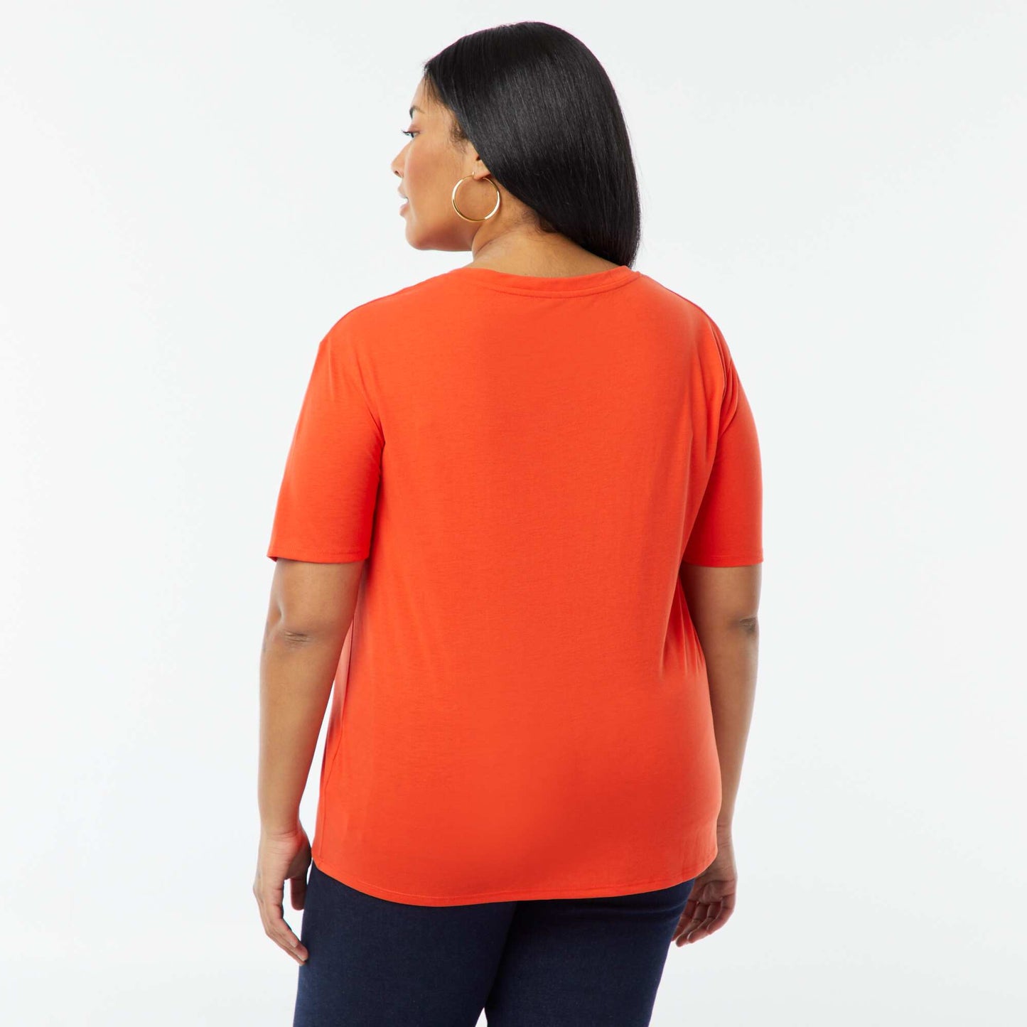 T-shirt basique uni col V ROUGE