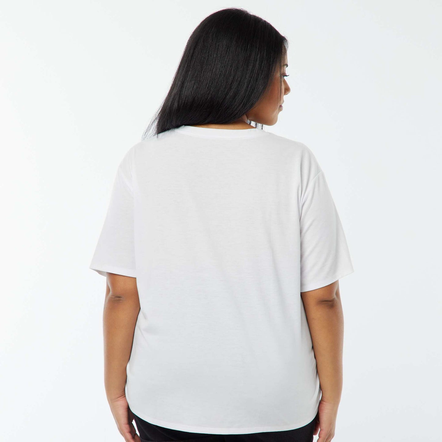 T-shirt basique uni col V BLANC