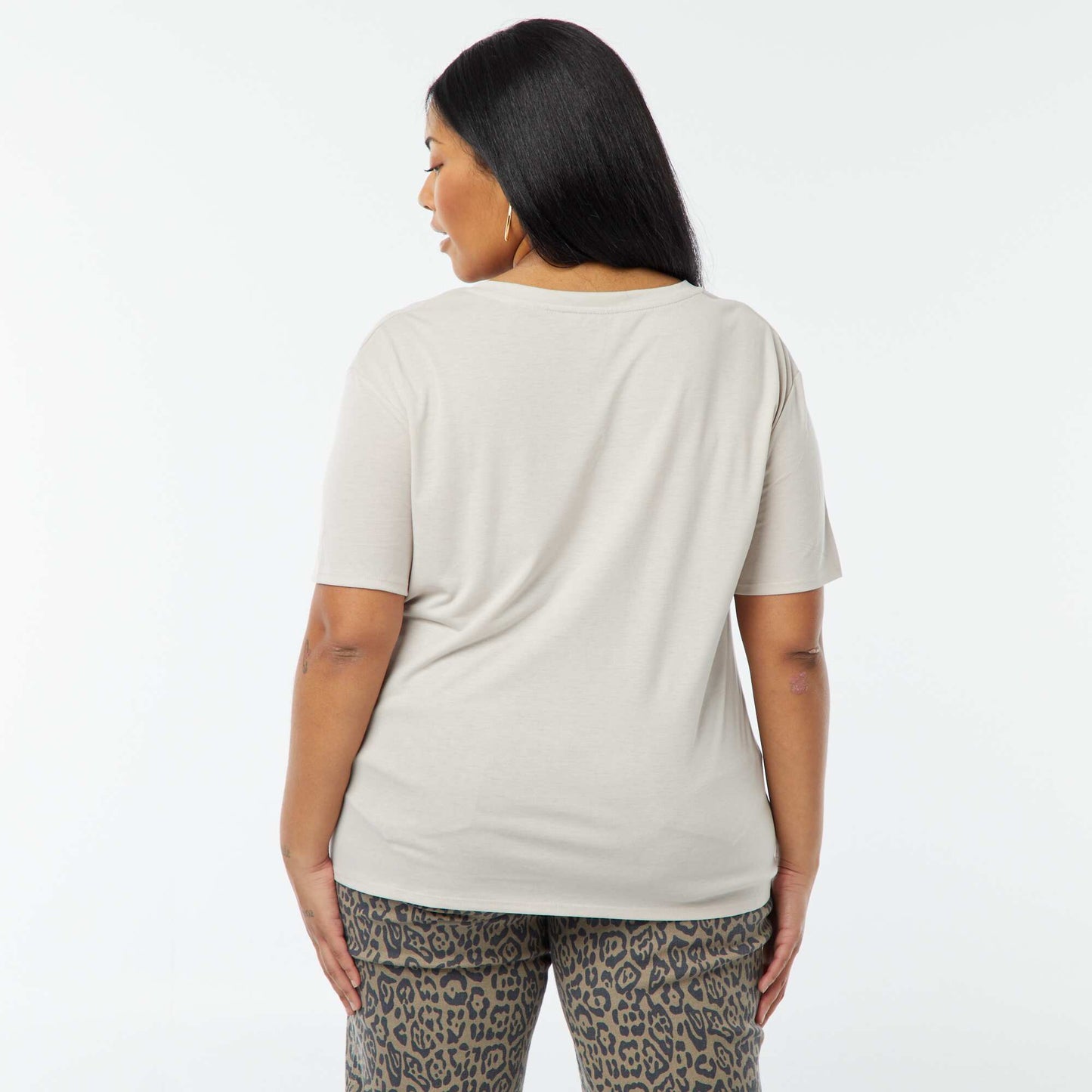 T-shirt basique uni col V GRIS