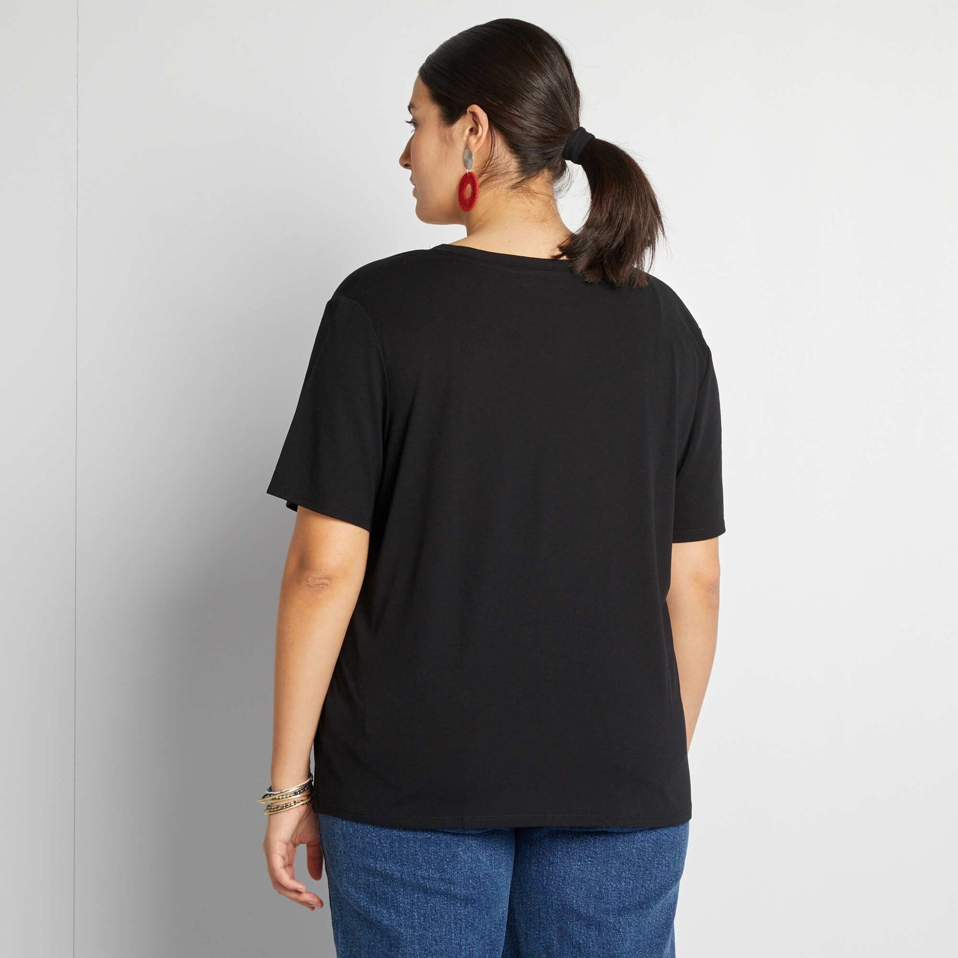T-shirt basique uni col V NOIR