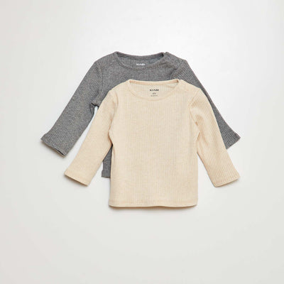 Lot de 2 t-shirts unis côtelés à manches longues GRIS