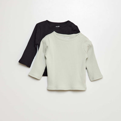 Lot de 2 t-shirts unis côtelés à manches longues BLEU