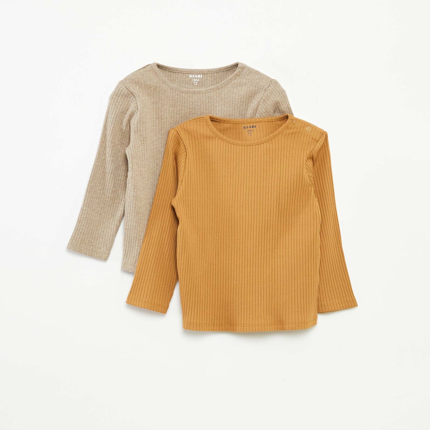 Lot de 2 t-shirts unis côtelés à manches longues BEIGE