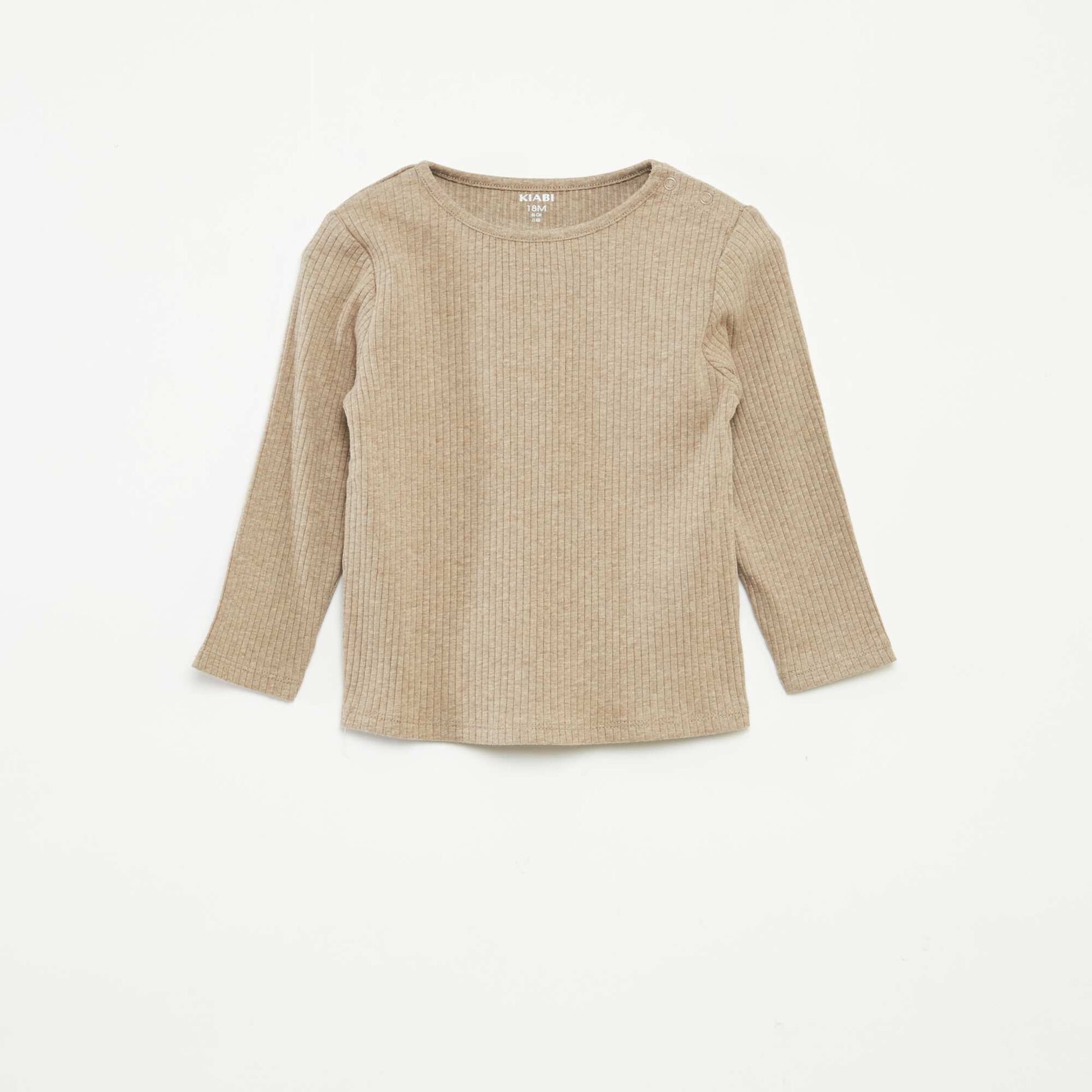 Lot de 2 t-shirts unis côtelés à manches longues BEIGE