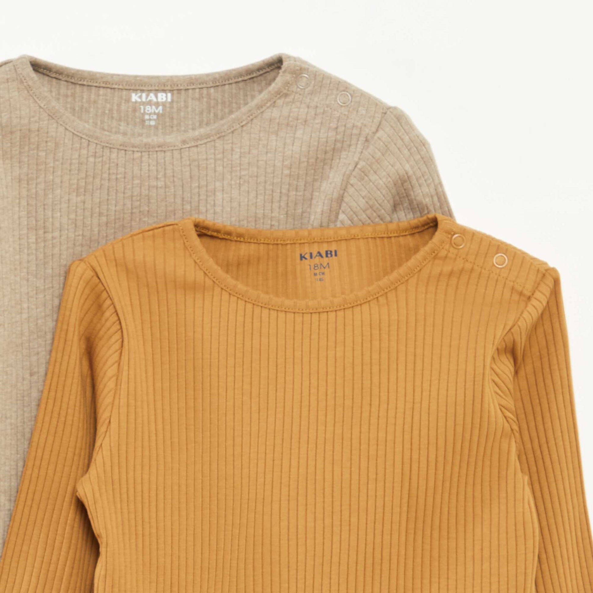 Lot de 2 t-shirts unis côtelés à manches longues BEIGE