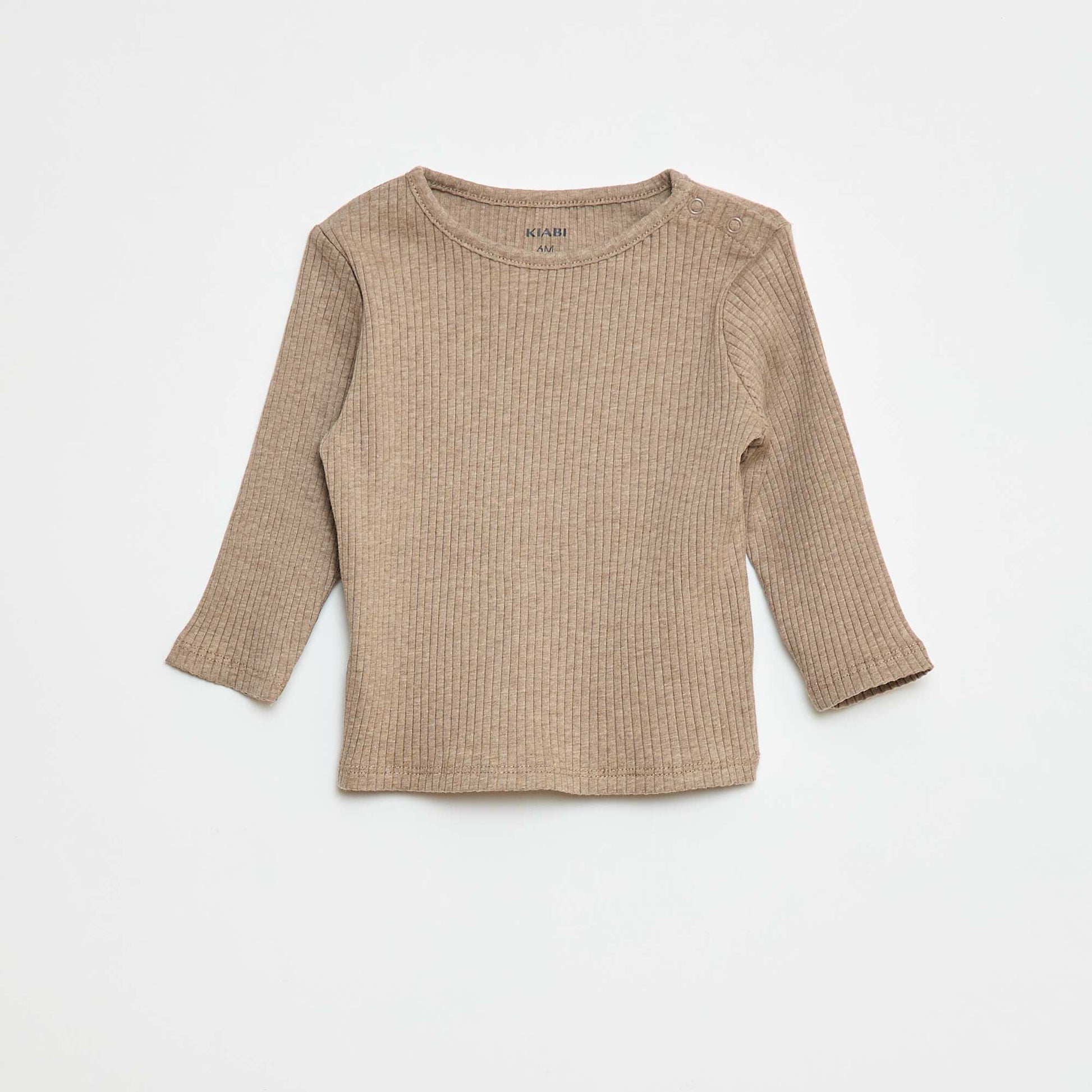 Lot de 2 t-shirts unis côtelés à manches longues MARRON