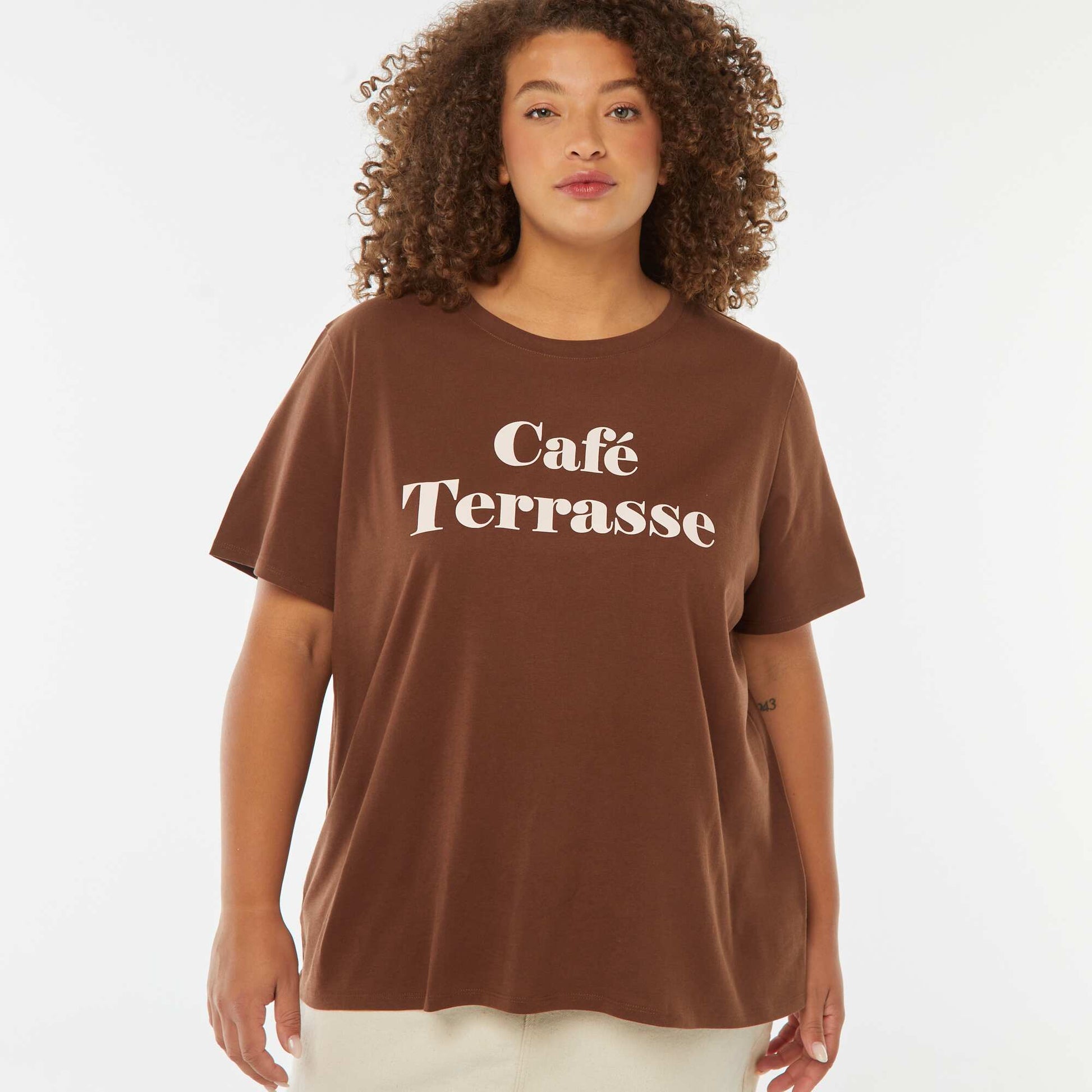 T-shirt à manches courtes avec imprimé MARRON