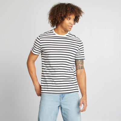 T-shirt rayé manches courtes col rond BLANC