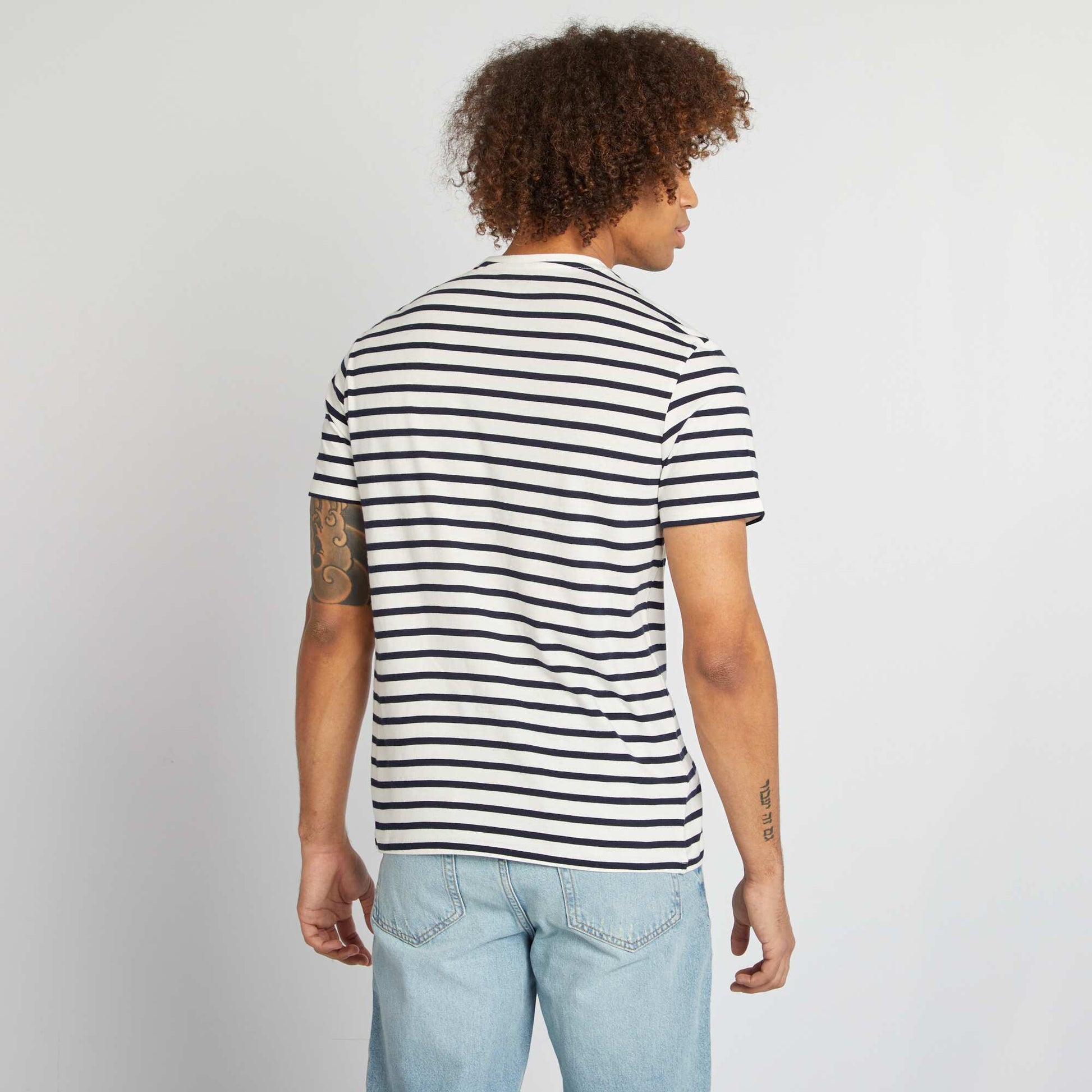 T-shirt rayé manches courtes col rond BLANC