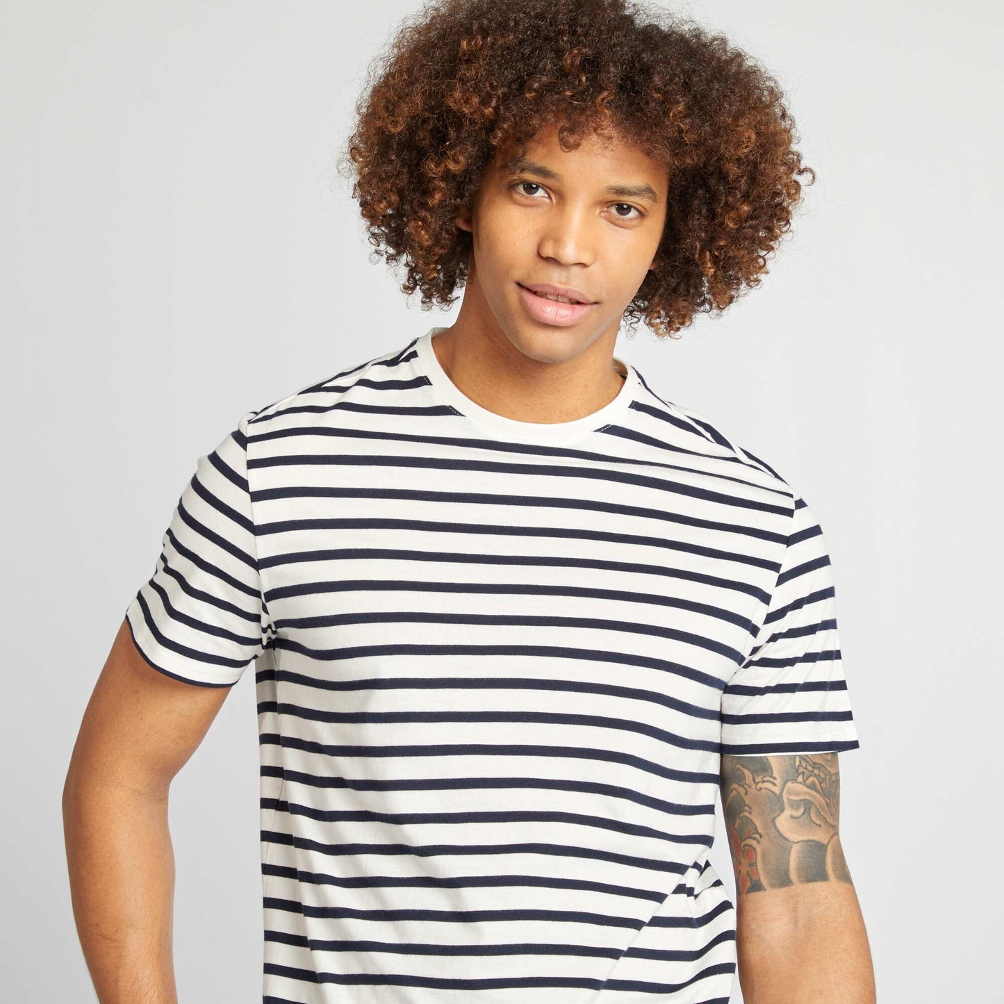T-shirt rayé manches courtes col rond BLANC