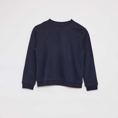 Sweat uni à col rond en french terry BLEU