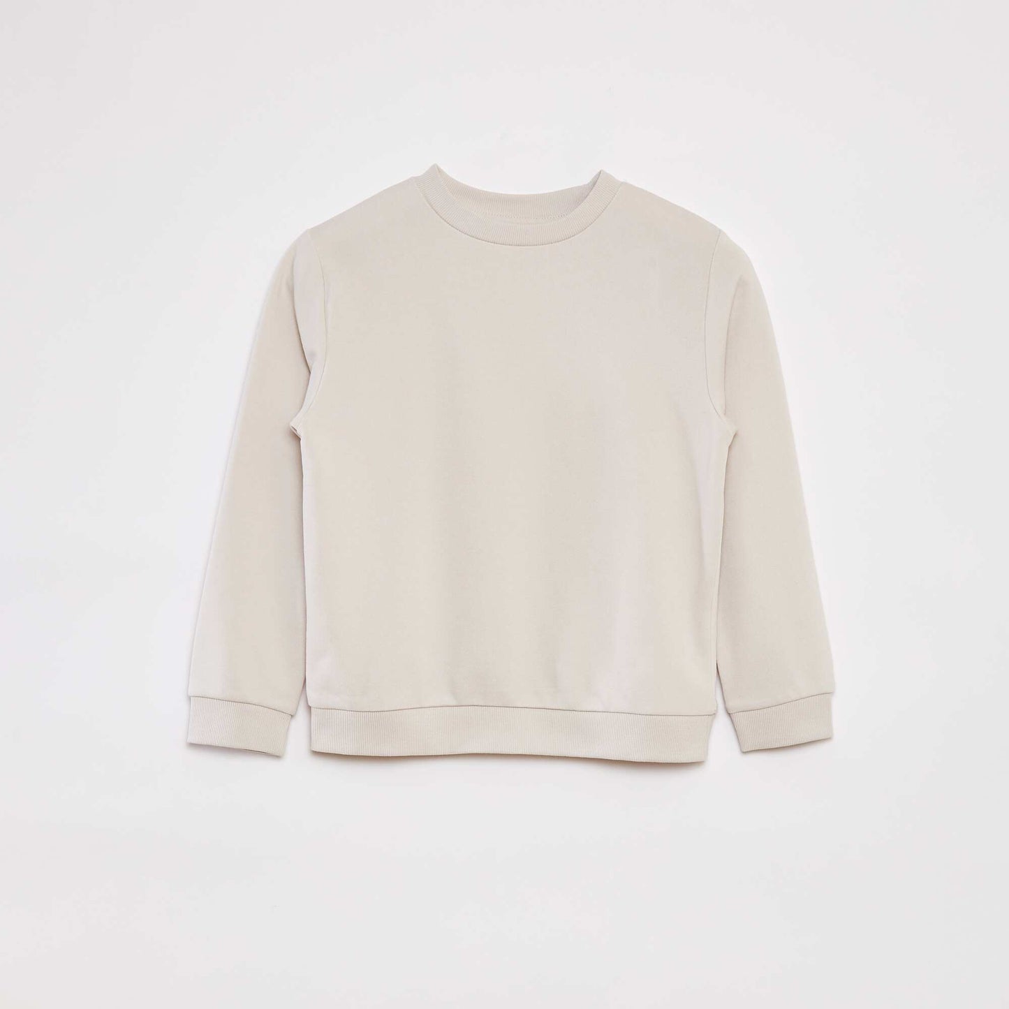 Sweat uni à col rond en french terry BEIGE