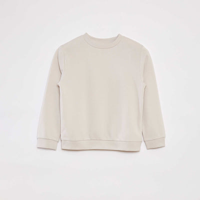 Sweat uni à col rond en french terry BEIGE