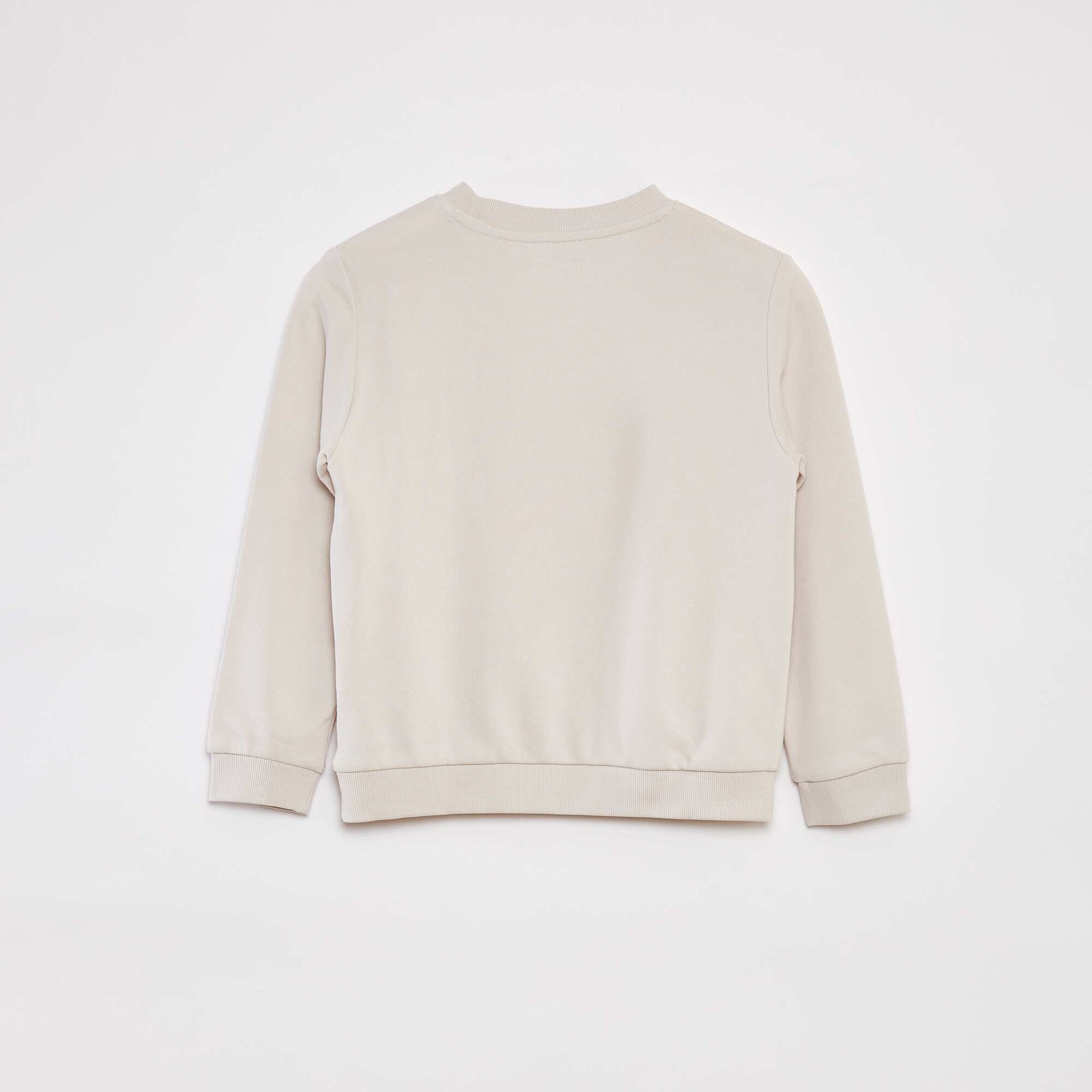 Sweat uni à col rond en french terry BEIGE