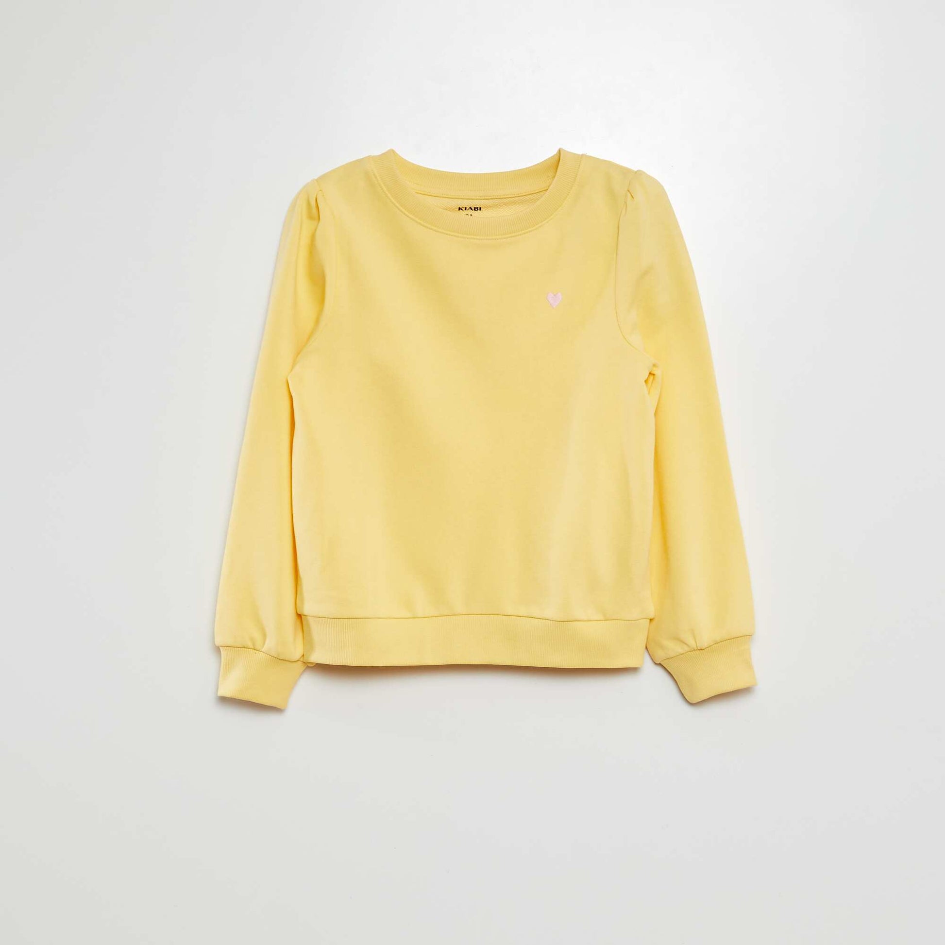 Sweat en molleton uni cœur brodé JAUNE