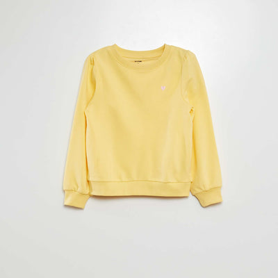 Sweat en molleton uni cœur brodé JAUNE