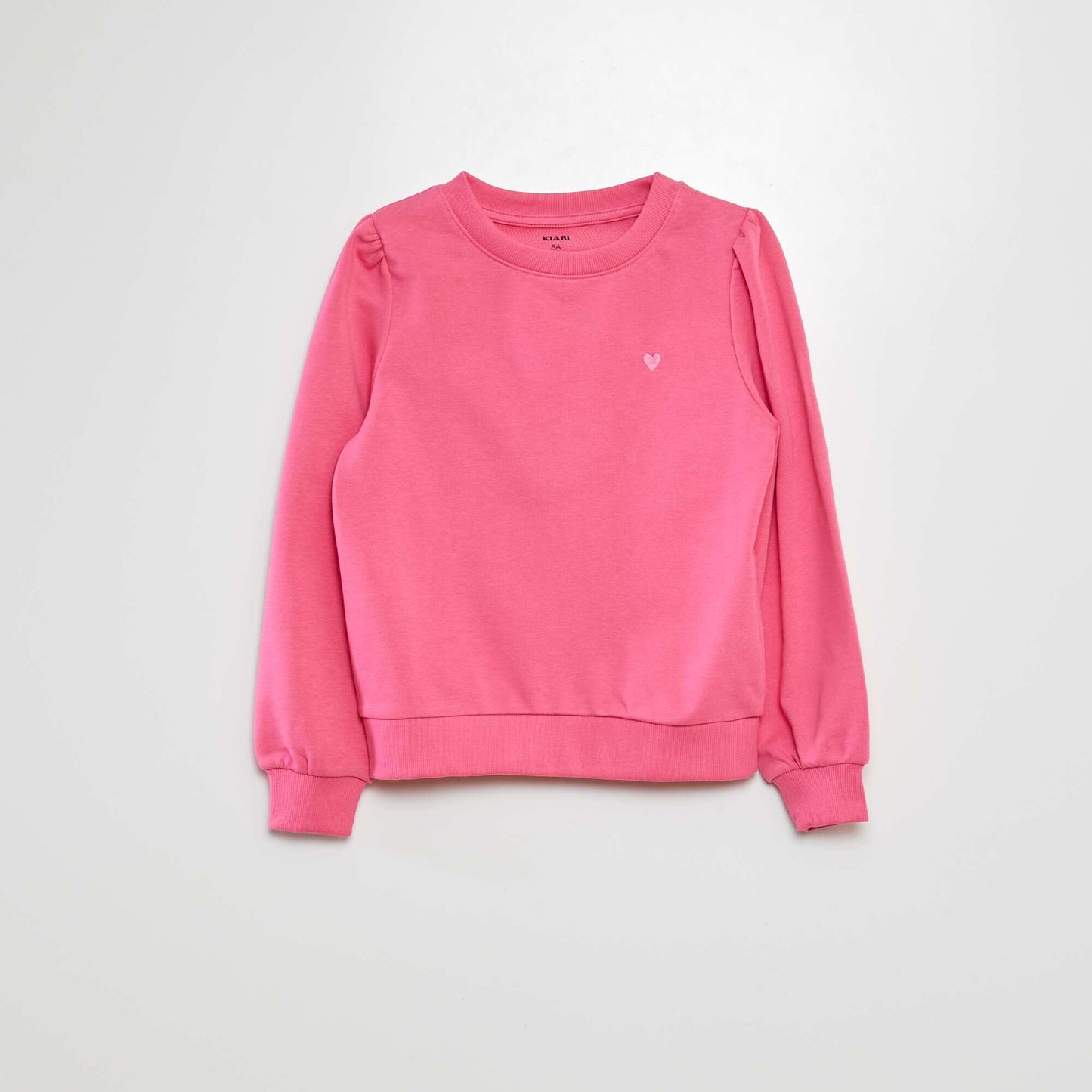 Sweat en molleton uni cœur brodé ROSE