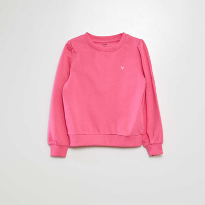 Sweat en molleton uni cœur brodé ROSE