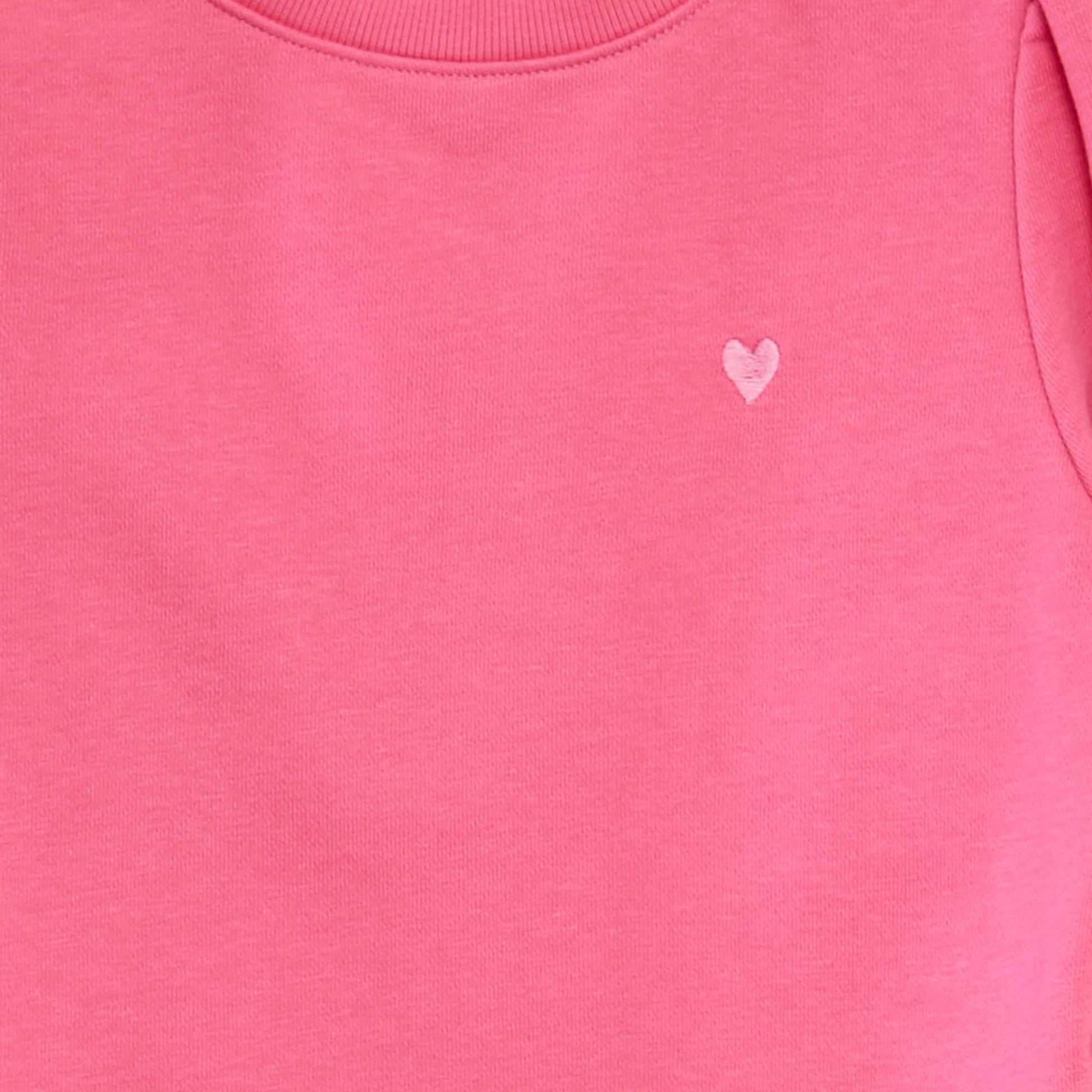 Sweat en molleton uni cœur brodé ROSE