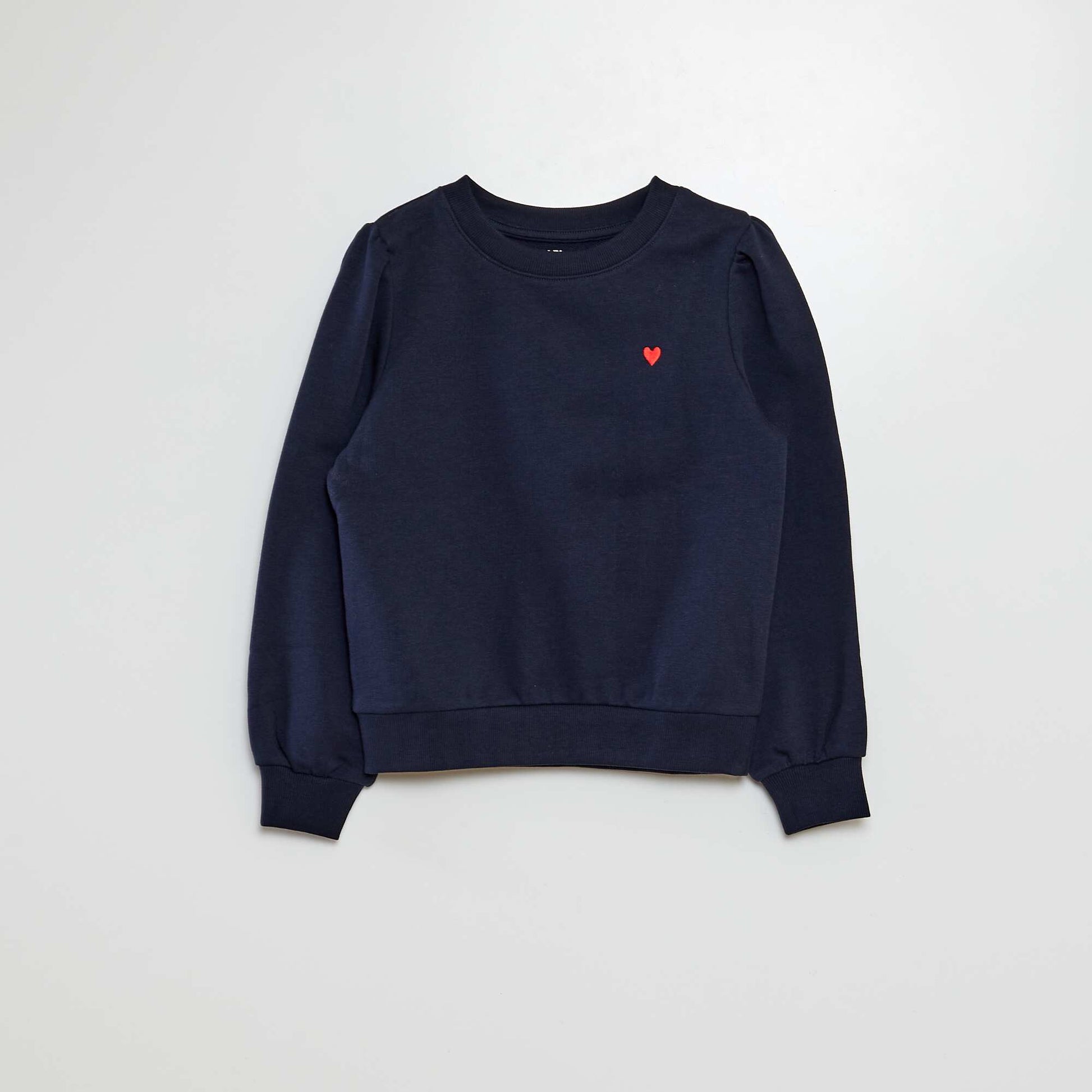 Sweat en molleton uni cœur brodé BLEU
